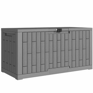 Coffre de Rangement Extérieur 379 L Verrouillable avec Vérin à Gaz, Boîte de Jardin en Aspect Bois Résistant aux UV, pour Outils Accessoires, 122,5x56x62cm, Gris