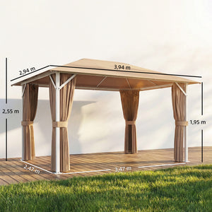 Tonnelle de Jardin 3x4m avec Structure Stable en Métal 60mm - Pavillon Protection UV50+ et 10 Trous de Drainage - Barnum de Réception avec Rideaux et Moustiquaire pour Terrasse, Khaki