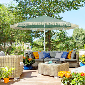 Parasol de jardin parasol extérieur inclinable à franges avec manivelle 8 baleines dim. Ø 2,65 x 2,45 H m vert