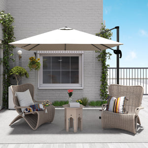 Parasol déporté carré inclinable manivelle avec pied en acier dim. 2,5L x 2,5l m alu. polyester haute densité crème