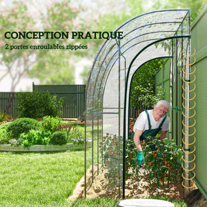 Serre de jardin adossée, serre de balcon, bâche renforcée PVC, châssis en acier, 2 portes zippées enroulables, pour légumes plantes fleurs, intérieur et extérieur, 214x118x212cm, transparent
