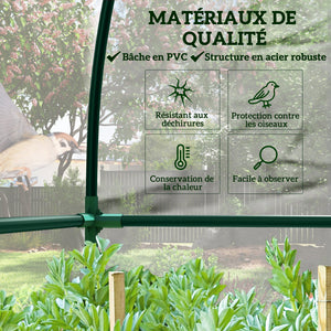 Serre de jardin adossée, serre de balcon, bâche renforcée PVC, châssis en acier, 2 portes zippées enroulables, pour légumes plantes fleurs, intérieur et extérieur, 214x118x212cm, transparent