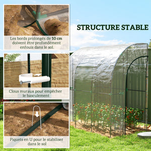 Serre de jardin adossée, serre de balcon, bâche renforcée PVC, châssis en acier, 2 portes zippées enroulables, pour légumes plantes fleurs, intérieur et extérieur, 214x118x212cm, transparent