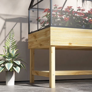 Mini Serre sur Pieds - jardinière surélevée - dim.  120L x 60l x 103H cm - double toit ouvrable Panneaux de Polycarbonate, acier, Bois Sapin traité