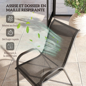 Lot de 4 chaises de jardin, chaises empilables, dossier haut incliné, tissu en maille respirante, cadre en acier, noir