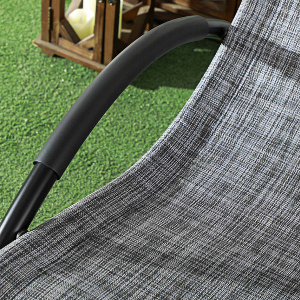 Chaise longue à bascule, transat de jardin ergonomique, bain de soleil, avec tétière, rocking chair, textilène, utilisation extérieure intérieure, gris chiné