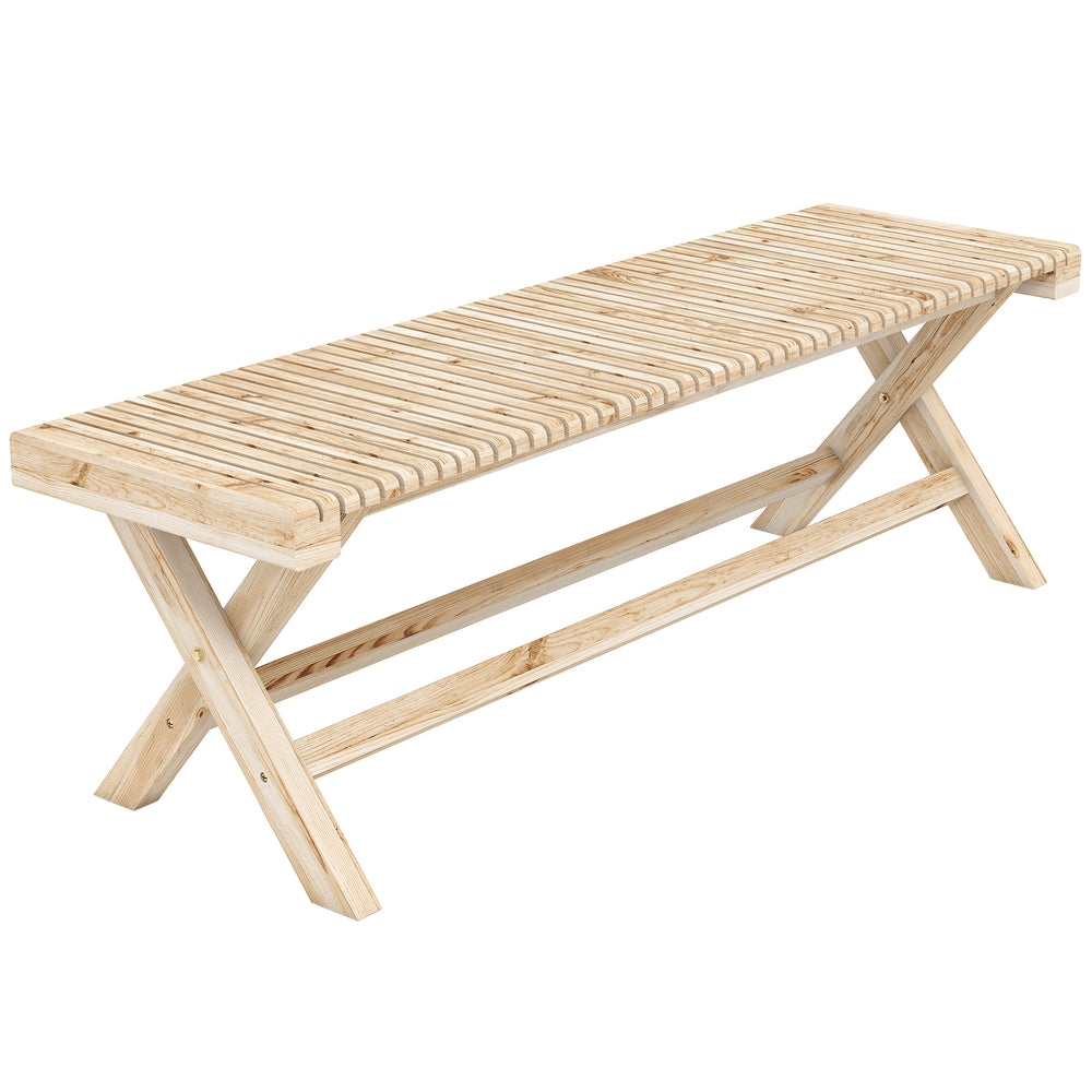 Banc de Jardin en Bois massif, Banquette de Jardin avec Assise à Lattes Effet Bois, Sans Dossier, pour Patio, Balcon, Parc, Capacité 240 kg, 140 x 40 x 43 cm, effet Bois Naturel