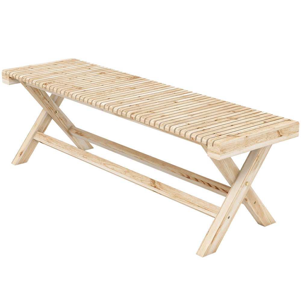Banc de Jardin en Bois massif, Banquette de Jardin avec Assise à Lattes Effet Bois, Sans Dossier, pour Patio, Balcon, Parc, Capacité 240 kg, 140 x 40 x 43 cm, effet Bois Naturel