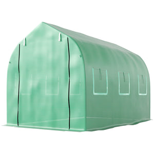 Serre de jardin tunnel, serres tunnel 6 m², avec 6 fenêtres et porte à fermeture éclair, toile PE structure en fer galvanisé, vert