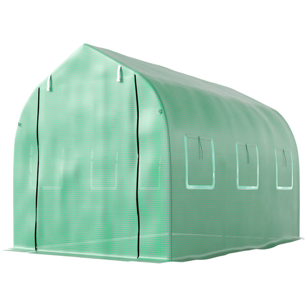 Serre de jardin tunnel, serres tunnel 6 m², avec 6 fenêtres et porte à fermeture éclair, toile PE structure en fer galvanisé, vert