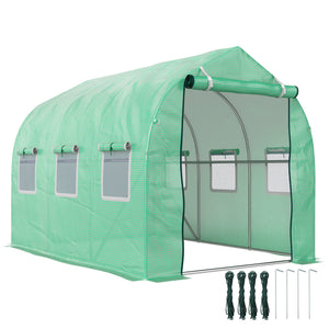 Serre de jardin tunnel, serres tunnel 6 m², avec 6 fenêtres et porte à fermeture éclair, toile PE structure en fer galvanisé, vert