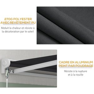 Store banne électrique et Manuel rétractable dim. 295L x 250l m télécommande fournie aluminium Polyester Haute densité imperméabilisé Anti-UV, gris