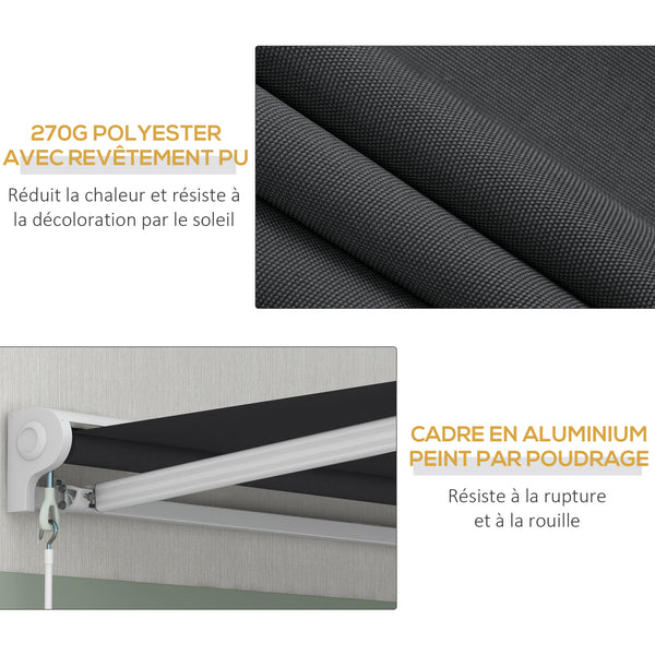 Store banne électrique et Manuel rétractable dim. 295L x 250l m télécommande fournie aluminium Polyester Haute densité imperméabilisé Anti-UV, gris
