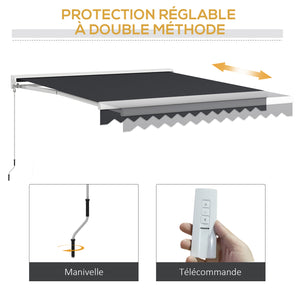 Store banne électrique et Manuel rétractable dim. 295L x 250l m télécommande fournie aluminium Polyester Haute densité imperméabilisé Anti-UV, gris