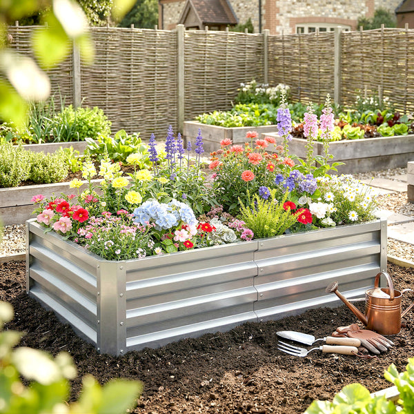 Carré potager de jardin 120 x 60 x 30,5 cm acier galvanisée argent