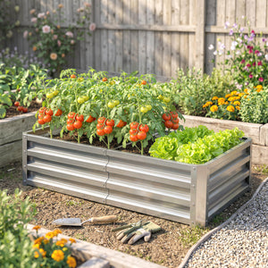 Carré potager de jardin 120 x 60 x 30,5 cm acier galvanisée argent