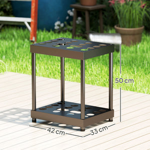 Organisateur d'outils de jardin, support à outils de jardin 16 compartiments à 2 niveaux avec coussinets réglables pour sécateurs, pelles, râteaux, pour abri, garage, noir