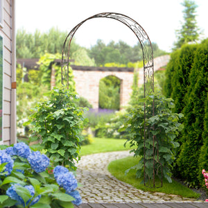 Arche de Jardin Arche à rosiers Style Fer forgé dim. 120L x 30l x 226H cm métal époxy Noir Vieilli cuivré