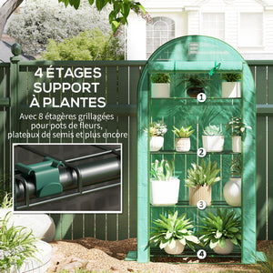 Serre de jardin serre de balcon avec étagères à 4 niveaux, cadre en acier, bâche en PE pour légumes, plantes, fleurs, toutes saisons, 105 x 45 x 160 cm, vert