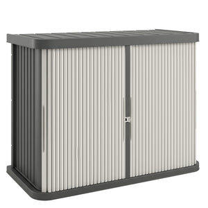 Coffre de Rangement Extérieur 480 L, 2 Niveaux avec Portes Coulissantes, Boîte de Jardin Résistant aux UV, pour Jardin Terrasse, 120,5x59,5x92cm, Marron Clair