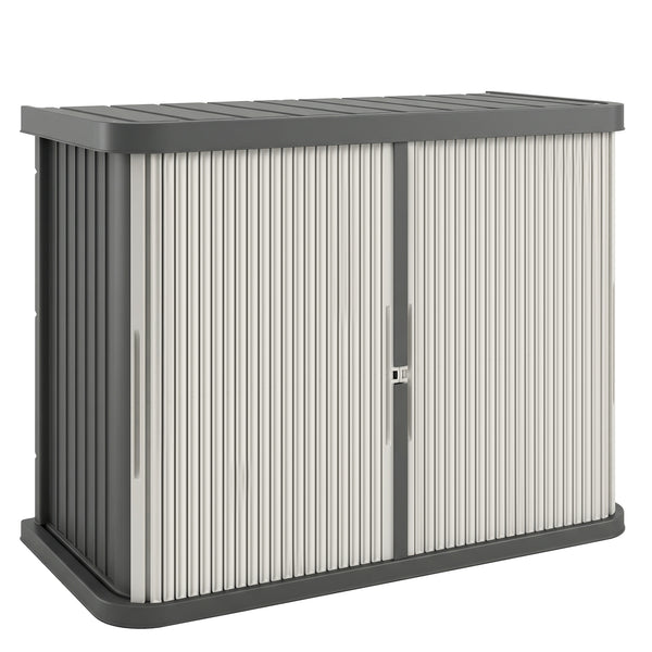 Coffre de Rangement Extérieur 480 L, 2 Niveaux avec Portes Coulissantes, Boîte de Jardin Résistant aux UV, pour Jardin Terrasse, 120,5x59,5x92cm, Marron Clair