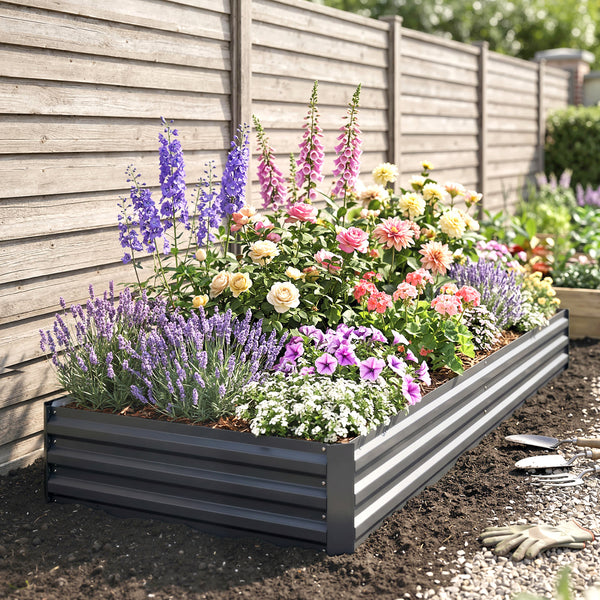 Carré Potager en Métal Modulable - Potager Surélevé 241x90,5x30cm en Acier Galvanisé - Jardinière Extérieur Anti-Rouille pour Légumes et Fleurs, Gris