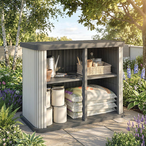 Coffre de Rangement Extérieur 480 L, 2 Niveaux avec Portes Coulissantes, Boîte de Jardin Résistant aux UV, pour Jardin Terrasse, 120,5x59,5x92cm, Marron Clair