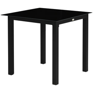 Table de jardin carrée table de salle à manger extérieur pour 4 personnes avec plateau en verre trempé et cadre en aluminium 80 x 80 x 74 cm noir