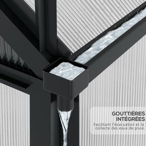 Serre de jardin polycarbonate 3,65 m² serre en aluminium pour le jardin 190 x 192 x 201 cm résistant aux UV, avec fondation renforcé, gouttière, lucarne et porte coulissant, Gris