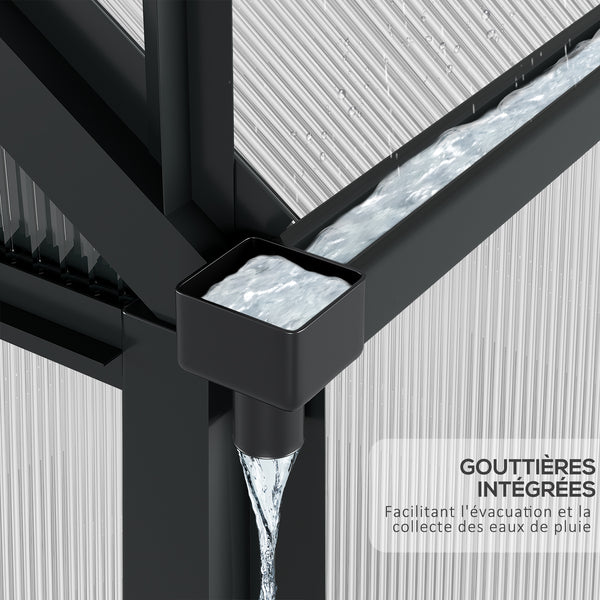 Serre de jardin polycarbonate 3,65 m² serre en aluminium pour le jardin 190 x 192 x 201 cm résistant aux UV, avec fondation renforcé, gouttière, lucarne et porte coulissant, Gris