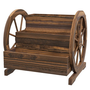 Jardinière sur Pieds carré Potager 3 étages Style Rustique Chic avec 2 roues Charrette Bois Sapin, trous de drainage, dim. 62L x 61l x 57H cm Marron