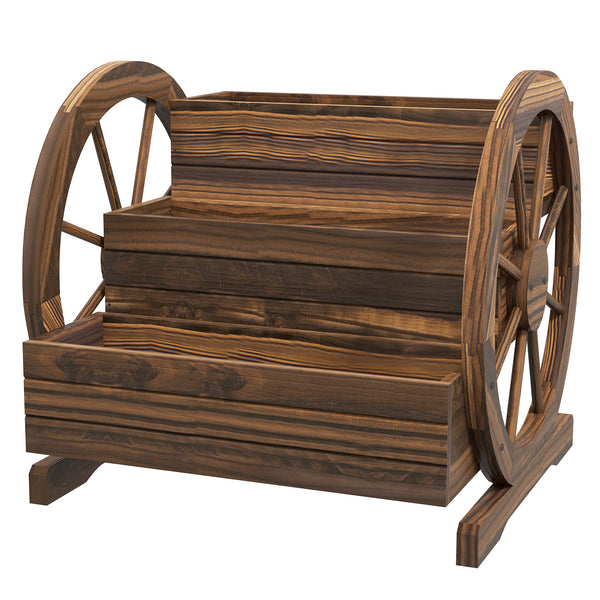 Jardinière sur Pieds carré Potager 3 étages Style Rustique Chic avec 2 roues Charrette Bois Sapin, trous de drainage, dim. 62L x 61l x 57H cm Marron
