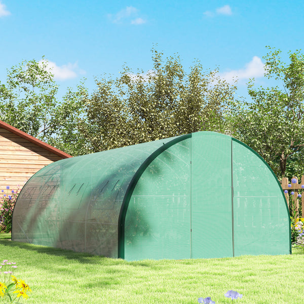 Serre tunnel de jardin 18m², serre de jardin tunnel 600x300x200cm avec portes et 8 fenêtres avec moustiquaires, pour extérieur, toutes saisons, légumes, bâche PE haute densité 140 g/m² vert