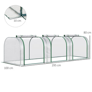 Mini Serre de Jardin mini serre tunnel serre à tomates 3L x 1l x 0,8H m Acier PVC Haute densité Anti-UV 3 fenêtres avec Zip enroulables Vert et Transparent
