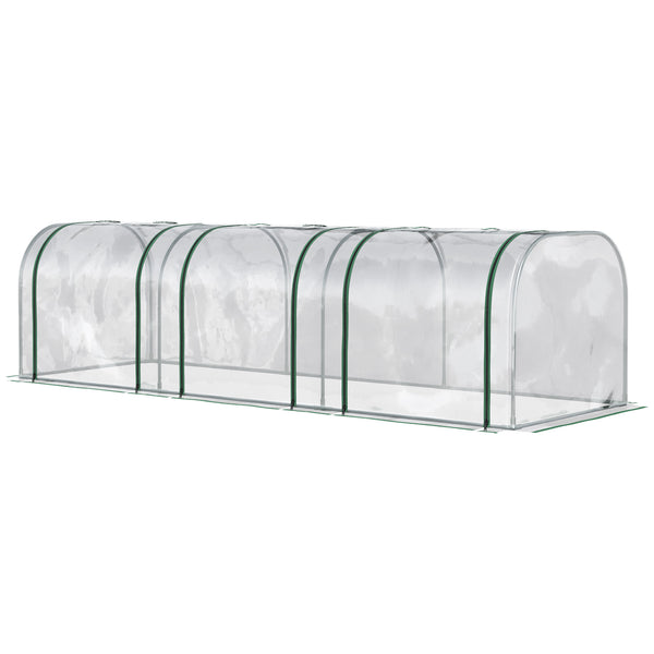 Mini Serre de Jardin mini serre tunnel serre à tomates 3L x 1l x 0,8H m Acier PVC Haute densité Anti-UV 3 fenêtres avec Zip enroulables Vert et Transparent