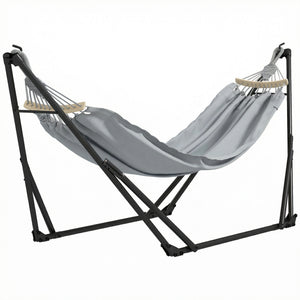 Support avec Hamac Pliable en Acier, Support 2 en 1 pour Hamac ou Chaise Suspendue, Sac de Transport Inclus, 268 x 89 x 100 cm, Gris
