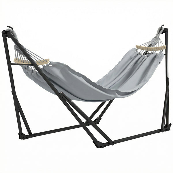Support avec Hamac Pliable en Acier, Support 2 en 1 pour Hamac ou Chaise Suspendue, Sac de Transport Inclus, 268 x 89 x 100 cm, Gris