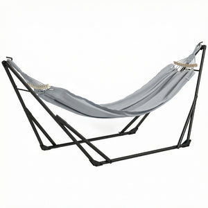 Support avec Hamac Pliable en Acier, Support 2 en 1 pour Hamac ou Chaise Suspendue, Sac de Transport Inclus, 268 x 89 x 100 cm, Gris