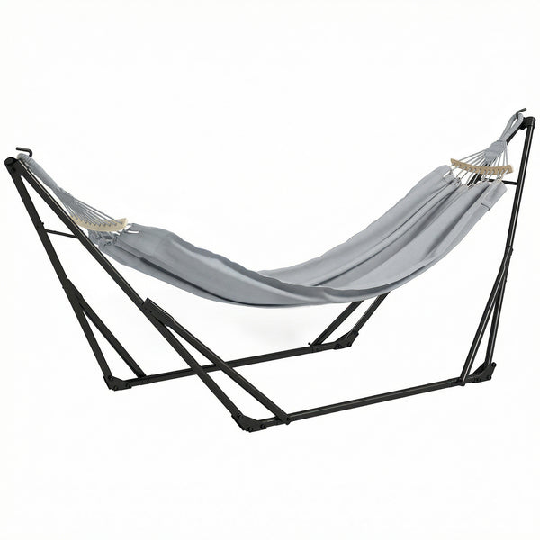 Support avec Hamac Pliable en Acier, Support 2 en 1 pour Hamac ou Chaise Suspendue, Sac de Transport Inclus, 268 x 89 x 100 cm, Gris
