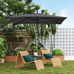 Parasol déporté 2,5 x 2,5 m, parasol de jardin extérieur, Toile ajustable, 8 baleines, base en croix et manivelle, Housse de Protection, gris foncé
