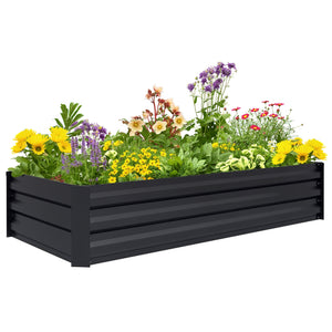 Jardinière rectangulaire potager de jardin bac à fleurs en acier avec bordure de sécurité et fond ouvert dim. 150L x 70l x 30H cm noir