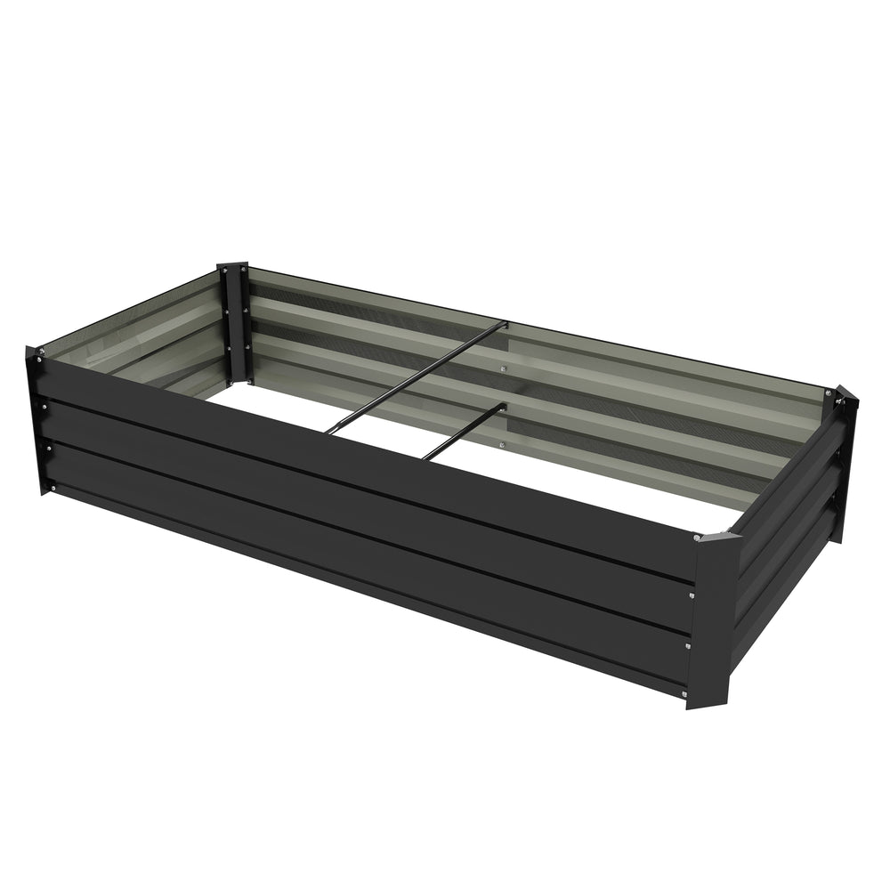 Jardinière rectangulaire potager de jardin bac à fleurs en acier avec bordure de sécurité et fond ouvert dim. 150L x 70l x 30H cm noir