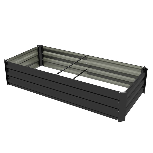 Jardinière rectangulaire potager de jardin bac à fleurs en acier avec bordure de sécurité et fond ouvert dim. 150L x 70l x 30H cm noir