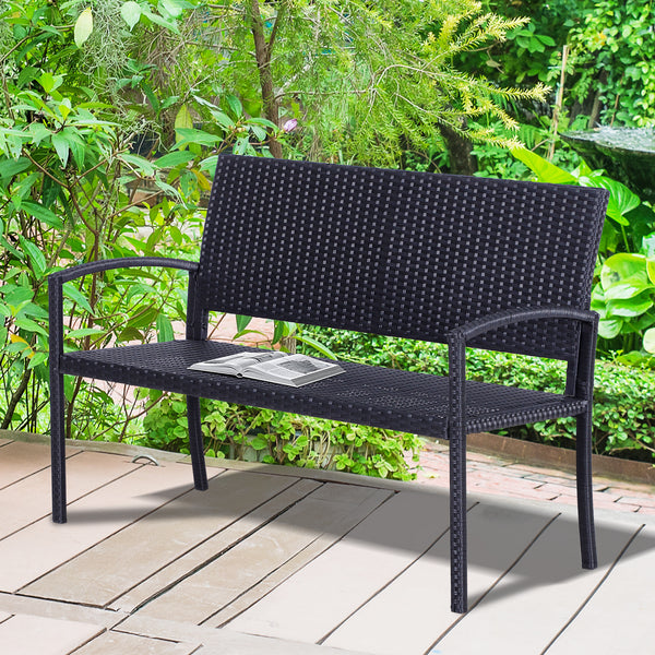 Banc de jardin 2 places style cosy chic résine tressée 4 fils imitation rotin noir