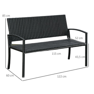 Banc de jardin 2 places style cosy chic résine tressée 4 fils imitation rotin noir