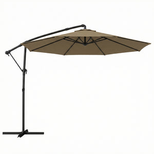 Parasol déporté rond 3 m, parasol de jardin extérieur avec housse de protection, parasol inclinable, manivelle et rotation à 360°, toile polyester 180 g/m², protection UV UPF50+, kaki