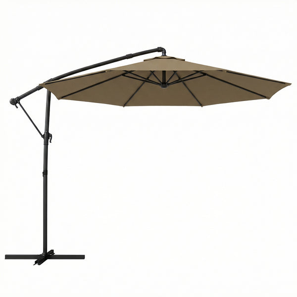 Parasol déporté rond 3 m, parasol de jardin extérieur avec housse de protection, parasol inclinable, manivelle et rotation à 360°, toile polyester 180 g/m², protection UV UPF50+, kaki