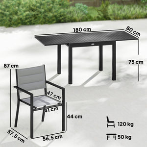 Ensemble de Salle à Manger Extérieur 7 Pièces, Table et Chaises de Patio en Aluminium pour 6 Personnes avec Table Extensible et Chaises Empilables, Résistant aux Intempéries, Gris