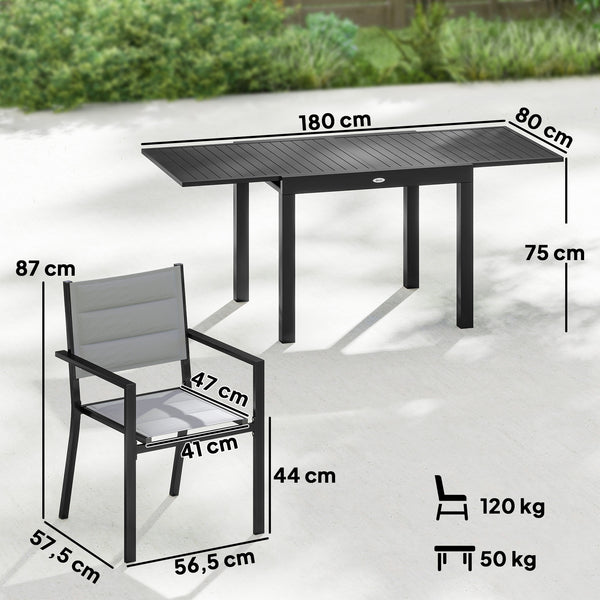 Ensemble de Salle à Manger Extérieur 7 Pièces, Table et Chaises de Patio en Aluminium pour 6 Personnes avec Table Extensible et Chaises Empilables, Résistant aux Intempéries, Gris