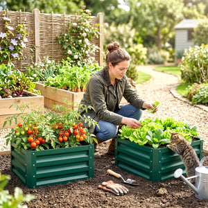 Lot de 2 jardinières surélevées en acier galvanisé 60 x 60 x 30,5 cm, carre potager de jardin pour légumes, fleurs et herbes, vert